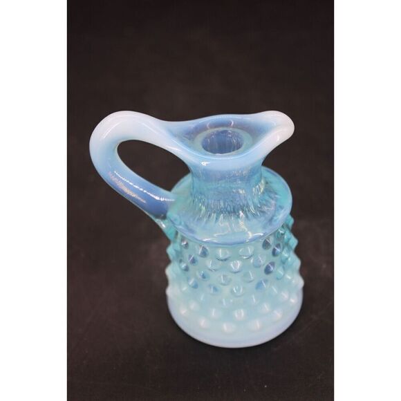 Fenton Blue Opalescent Hobnail Oil Cruet Mini Pitcher Clear No Stopper - Picture 2 of 9